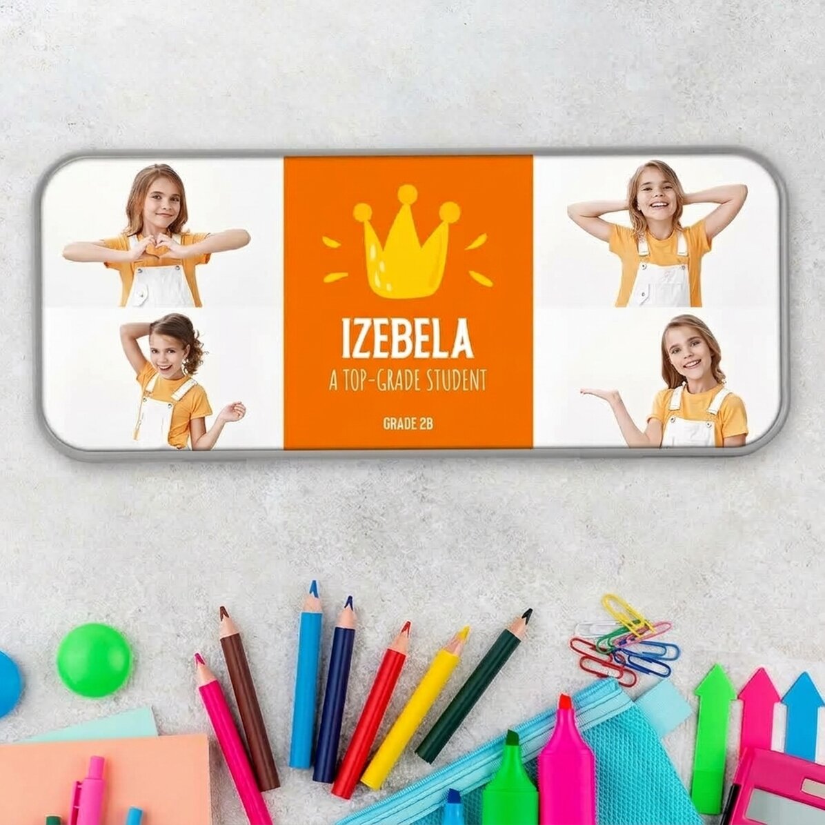Spersonalizowany piórnik z 4 zdjęciami i napisem – Najlepszy uczeń
