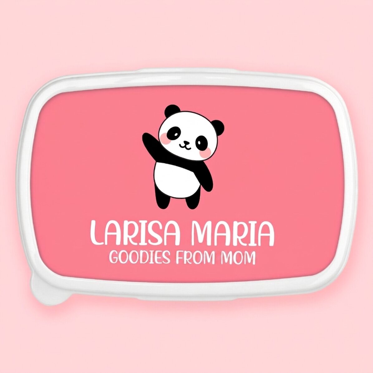 Pudełko na lunch, spersonalizowana kaserola z napisem i kolorowym tłem – Panda