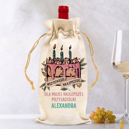Spersonalizowana torebka na butelkę wina – Happy Birthday Retro