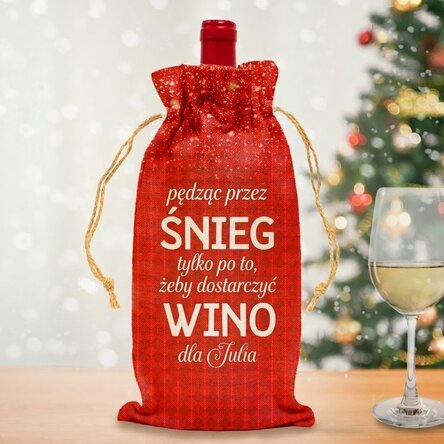 Spersonalizowana torba na butelkę wina – „Dashing through the snow”