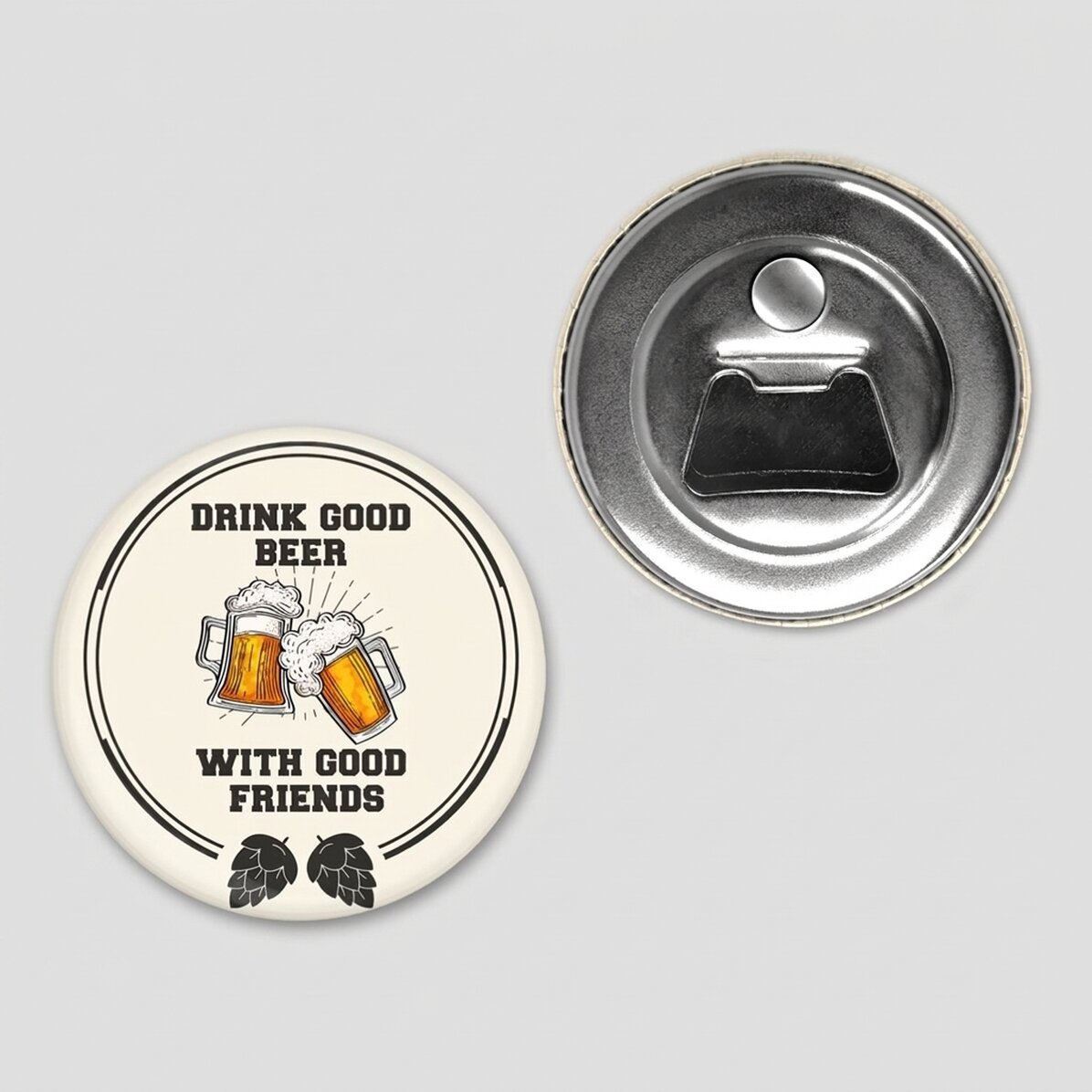 Otwieracz do butelek z magnesem, spersonalizowany napisem – „Good beer with good friends”