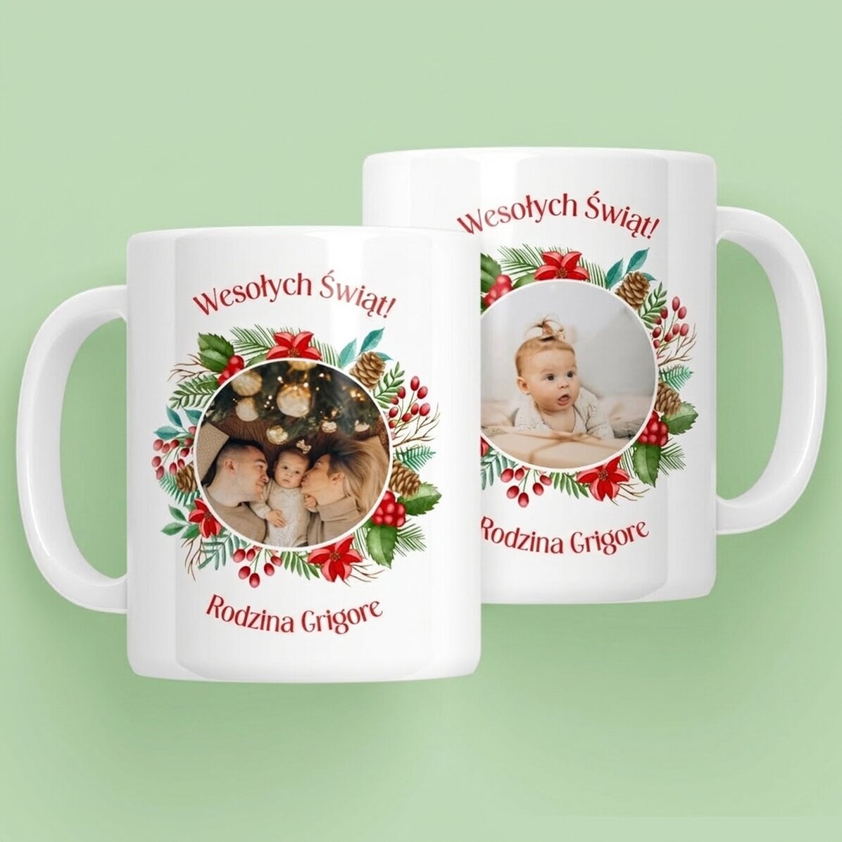 Spersonalizowany kubek z 2 zdjęciami i napisem – Wesołych Świąt!