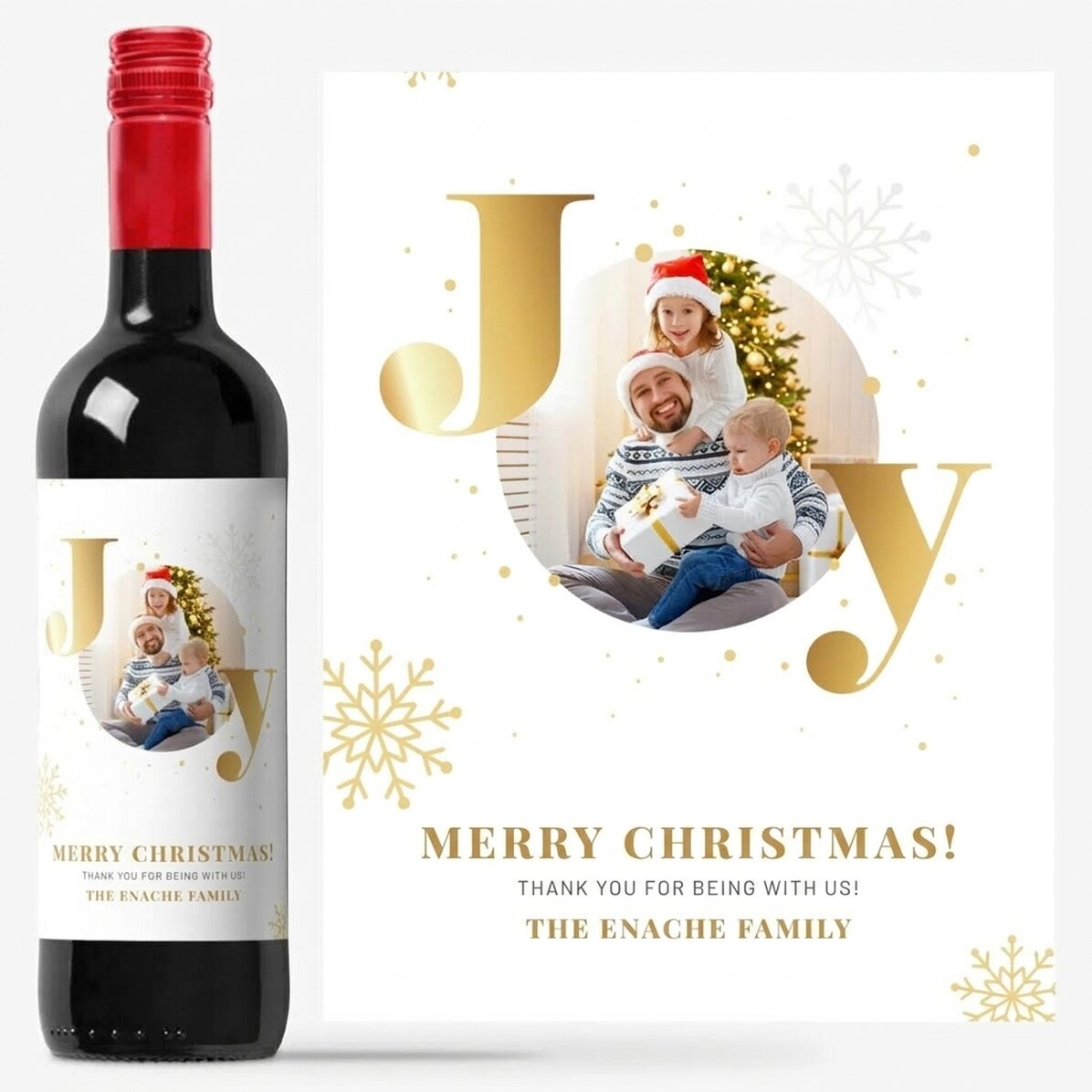 Wino z indywidualnym nadrukiem ze zdjęciem i świątecznym przesłaniem – Joy