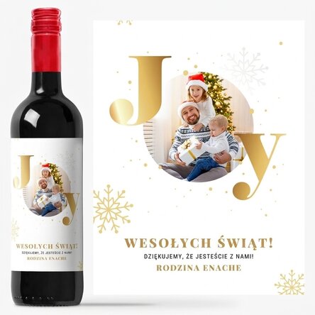 Wino z indywidualnym nadrukiem ze zdjęciem i świątecznym przesłaniem – Joy