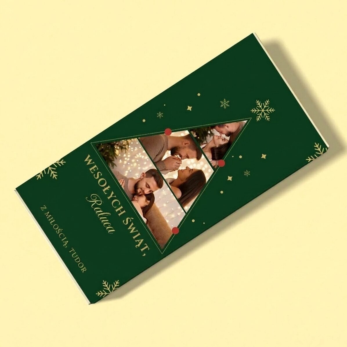 Spersonalizowana czekolada z 3 zdjęciami i świąteczną wiadomością – Christmas tree