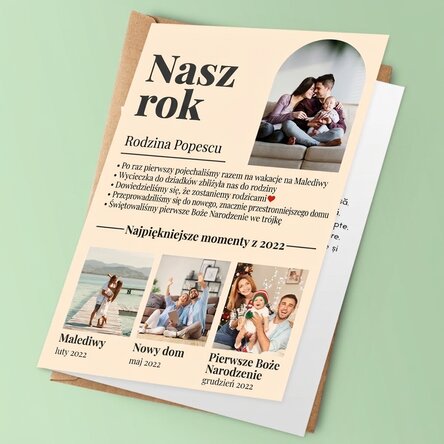 Spersonalizowana kartka z 4 zdjęciami rodzinnymi i tekstem – Nasz rok w obrazach