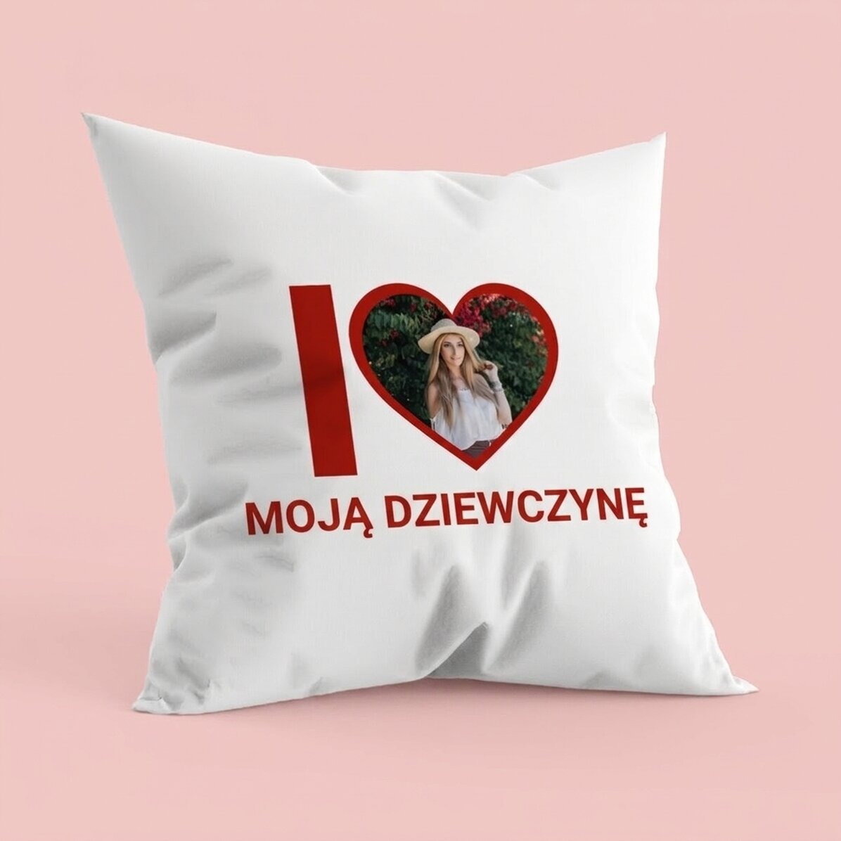 Spersonalizowana poduszka ze zdjęciem i napisem – „I love my girlfriend”