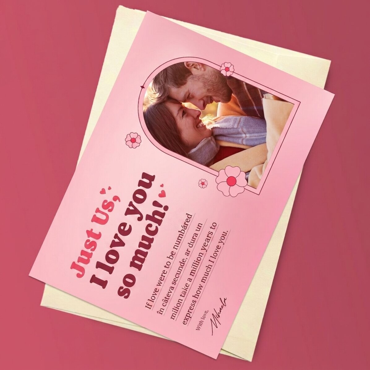 Spersonalizowana kartka z magnesem ze zdjęciem i miłosnym przesłaniem – Love story