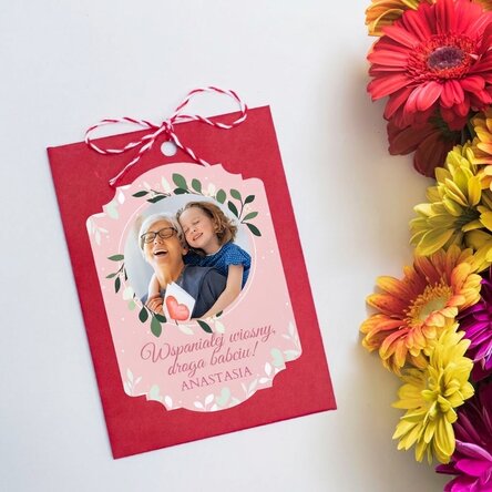 Spersonalizowany martisor do zasadzenia ze zdjęciem i wiadomością dla babci