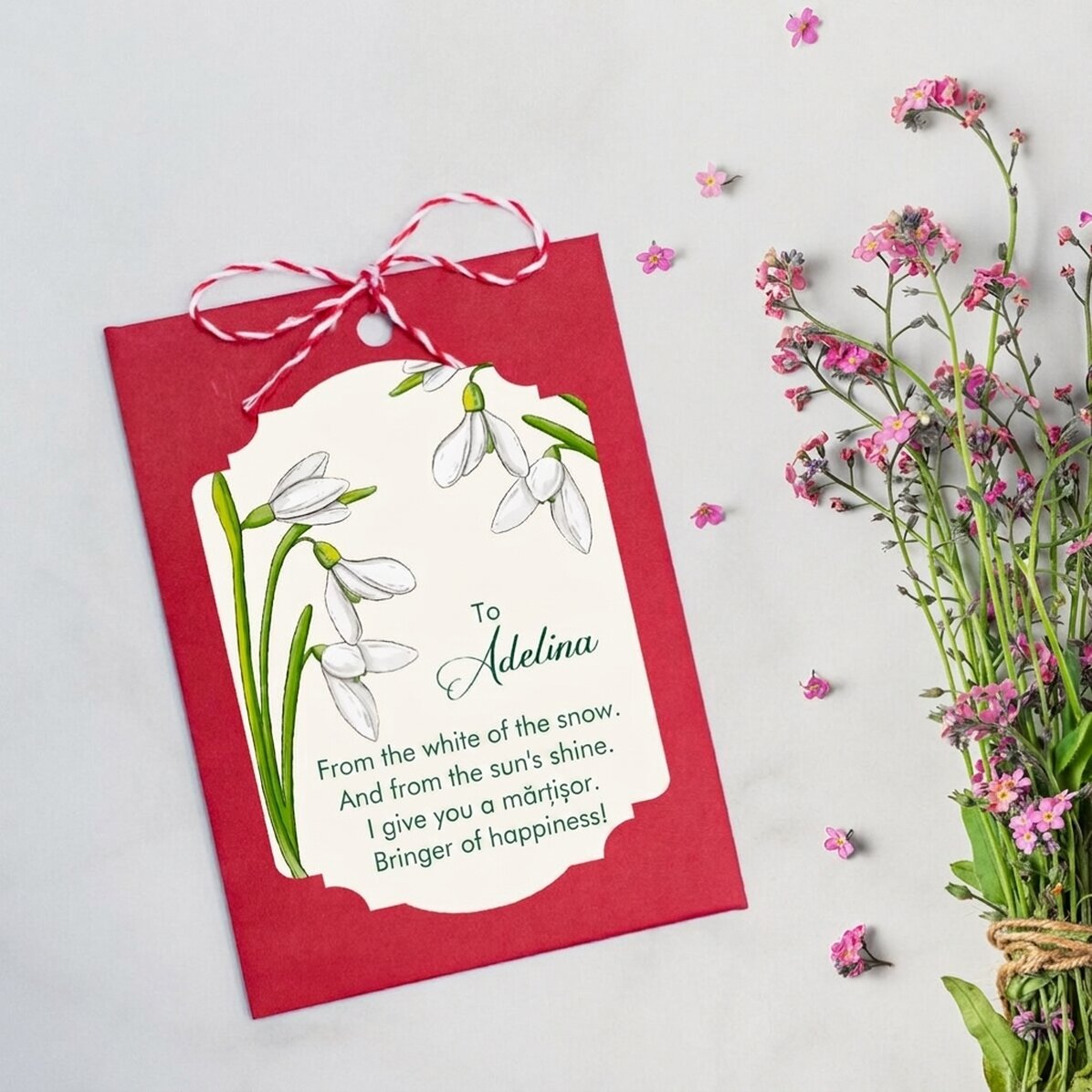 Spersonalizowany martisor do zasadzenia z dedykacją dla koleżanek – śnieżyczki
