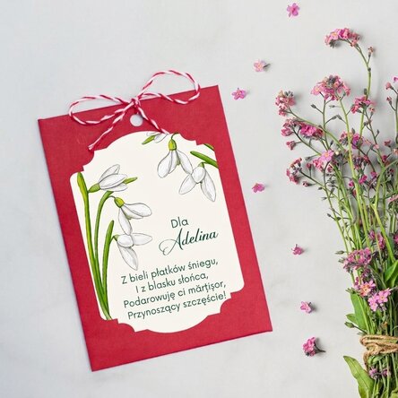 Spersonalizowany martisor do zasadzenia z dedykacją dla koleżanek – śnieżyczki