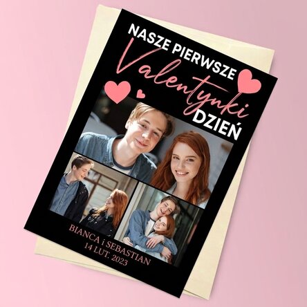 Spersonalizowana kartka z magnesem z 3 zdjęciami i wiadomością – Walentynki