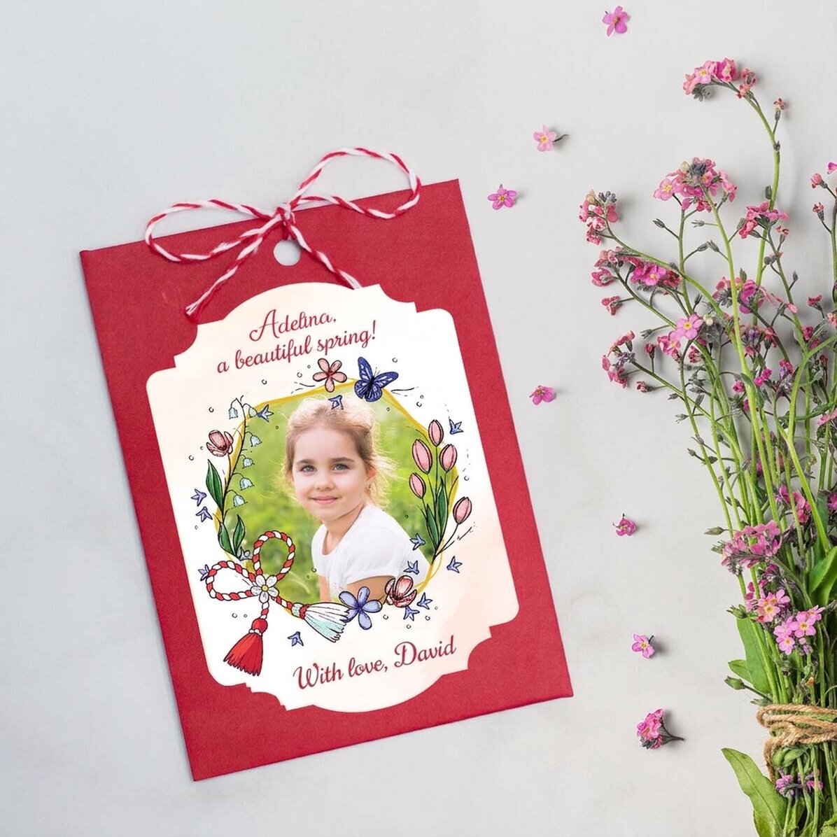 Spersonalizowany martisor do zasadzenia ze zdjęciem i wiadomością – Floricele