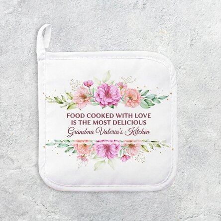 Personalised hot pot holder with text - floral pattern
