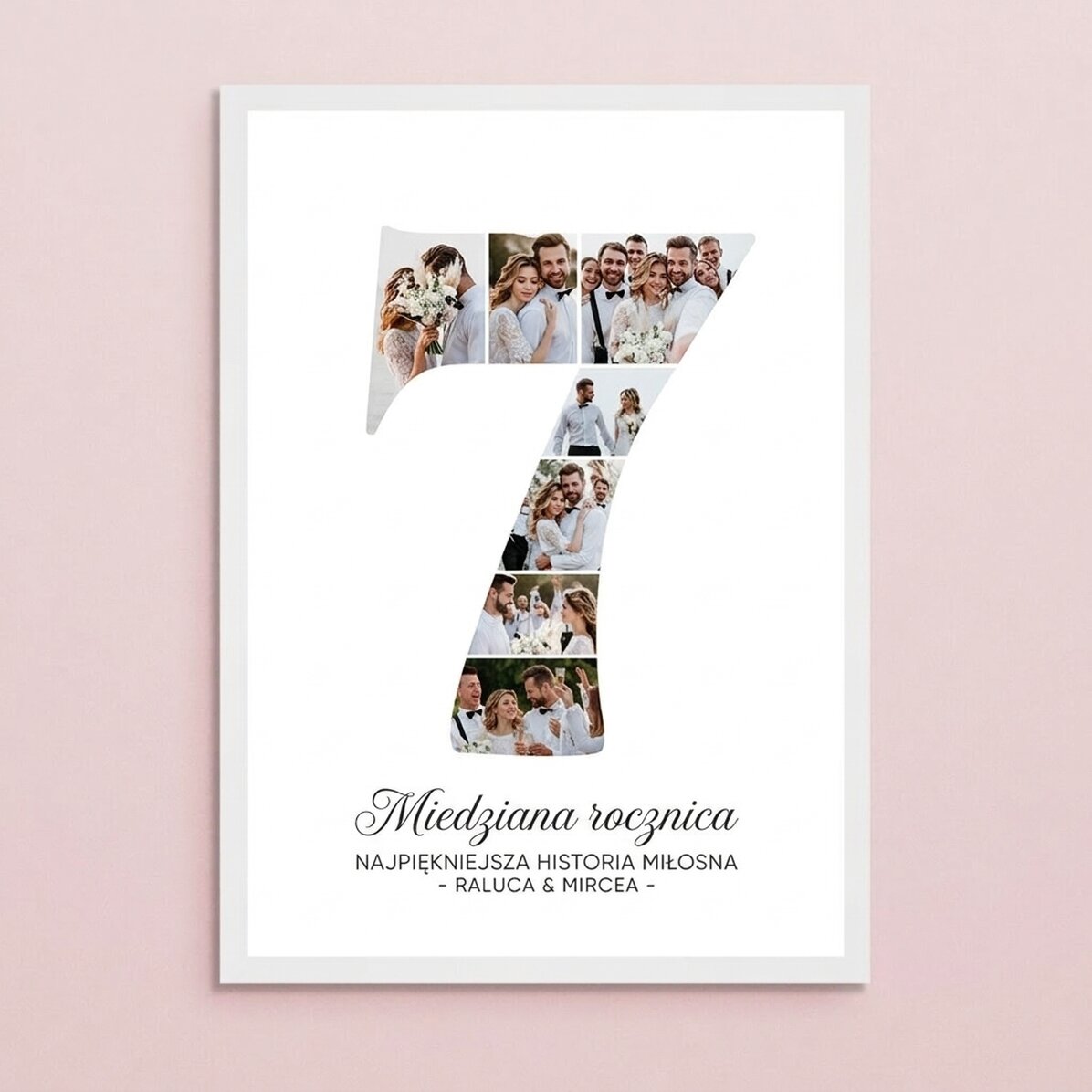 Spersonalizowany obrazek z cyfrą 7, zdjęciami i wiadomością – rocznica związku