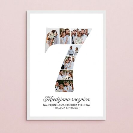 Spersonalizowany obrazek z cyfrą 7, zdjęciami i wiadomością – rocznica związku