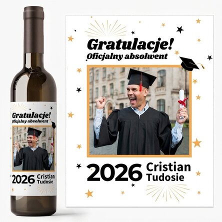 Wino z indywidualnym nadrukiem ze zdjęciem i tekstem – Oficjalny absolwent