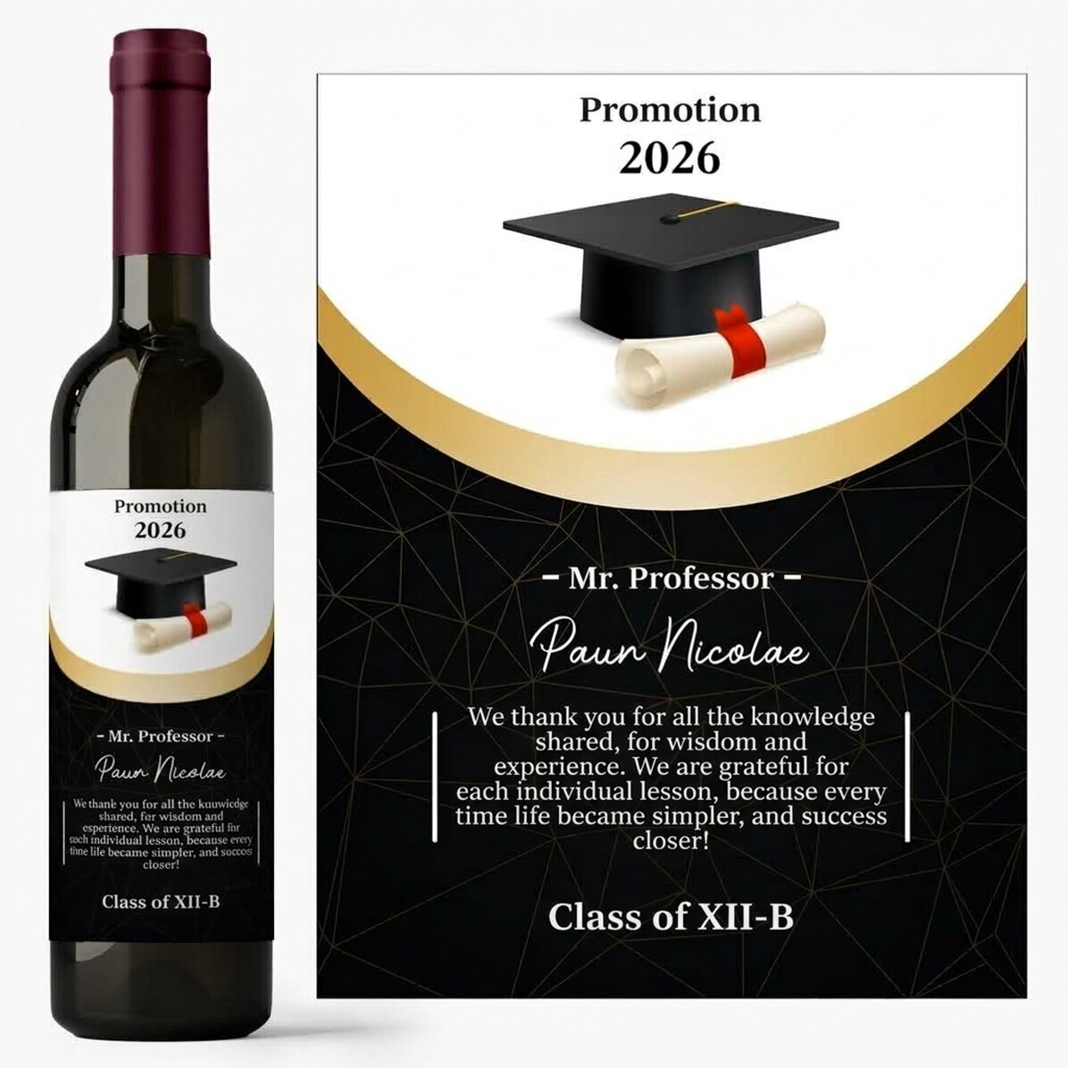 Wino z indywidualnym napisem dla nauczyciela – Wdzięczność