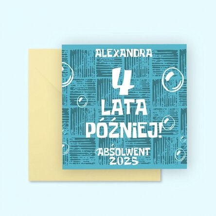 Spersonalizowana kwadratowa kartka z napisem – 4 lata później