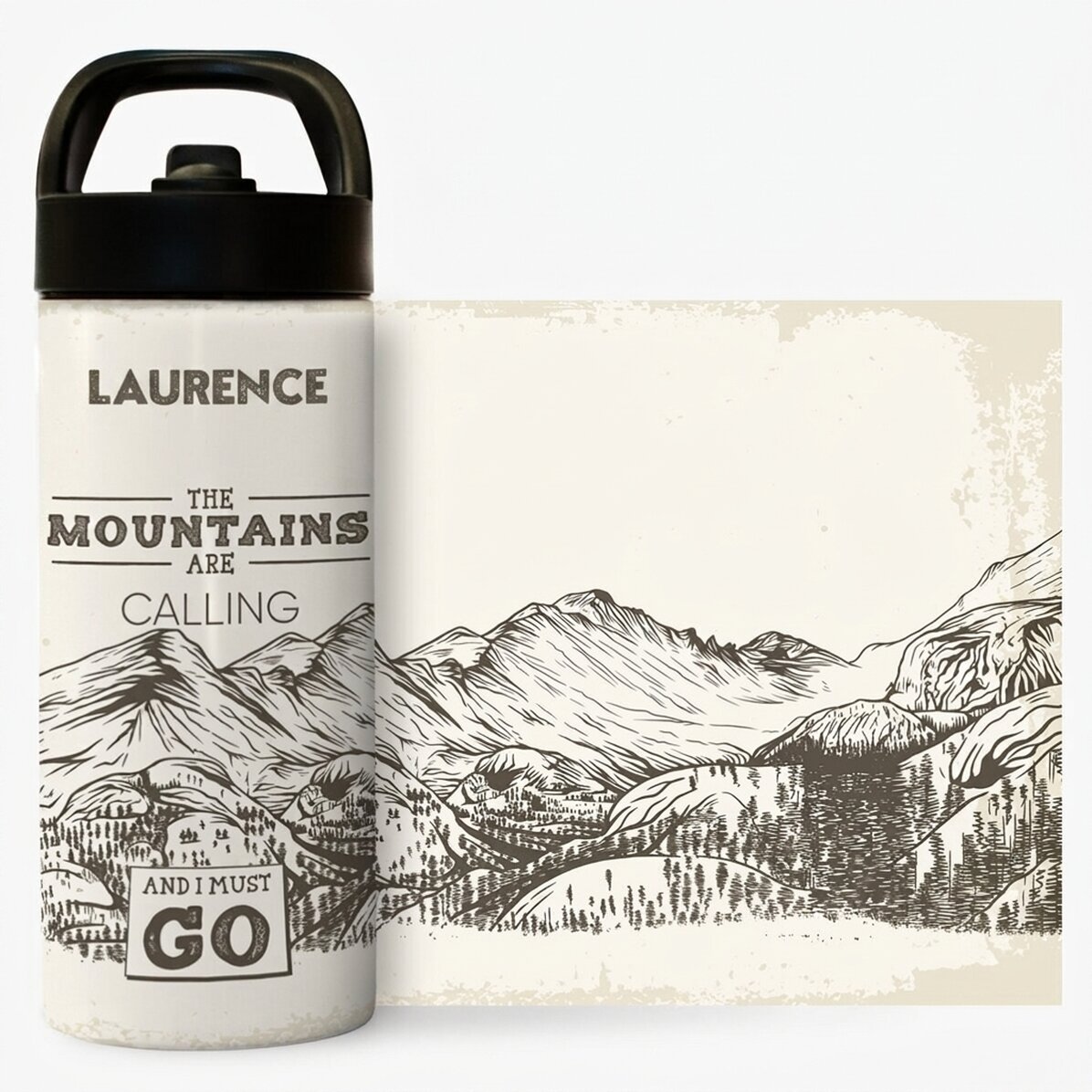 Termos z uchwytem i słomką, spersonalizowany imieniem – Mountains are calling