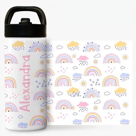 Termos z uchwytem i słomką, spersonalizowany imieniem – Tęcza