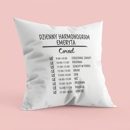 Spersonalizowana poduszka z napisem – Plan dnia