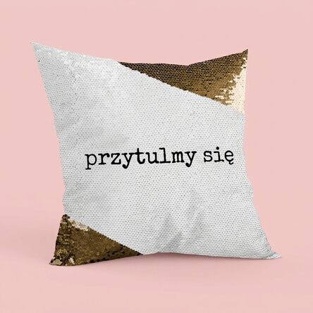 Spersonalizowana poduszka z napisem – „Let's cuddle” – złote cekiny