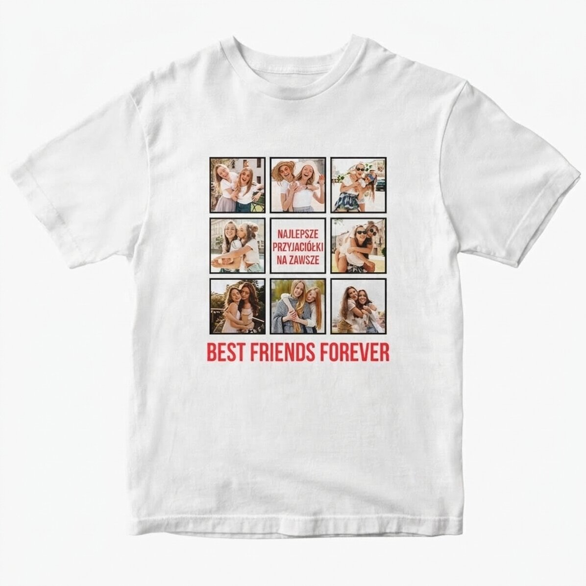 Koszulka bawełniana z 8 zdjęciami i napisem – Best Friends Forever