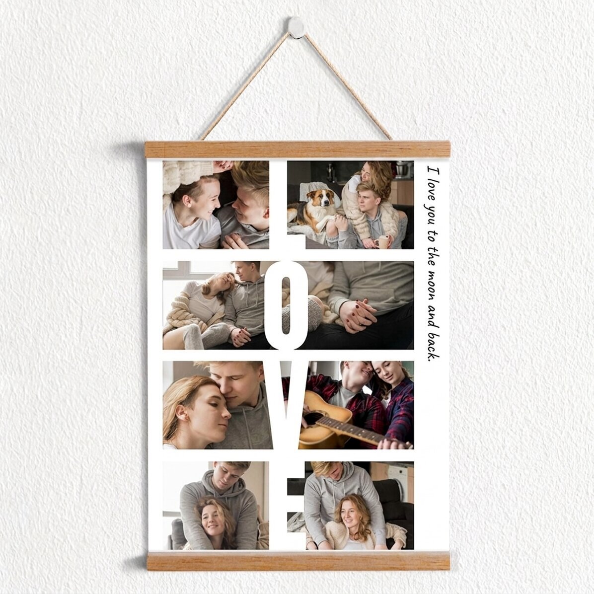Plakat z zawieszką, spersonalizowany z napisem i 8 zdjęciami – LOVE