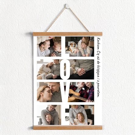 Plakat z zawieszką, spersonalizowany z napisem i 8 zdjęciami – LOVE