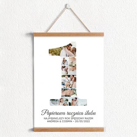 Plakat z zawieszką z agatu, spersonalizowany cyfrą 1, zdjęciami i napisem – rocznica związku