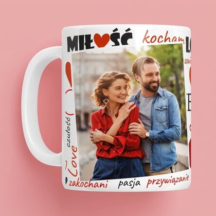 Spersonalizowany kubek z napisem „Love” i zdjęciem