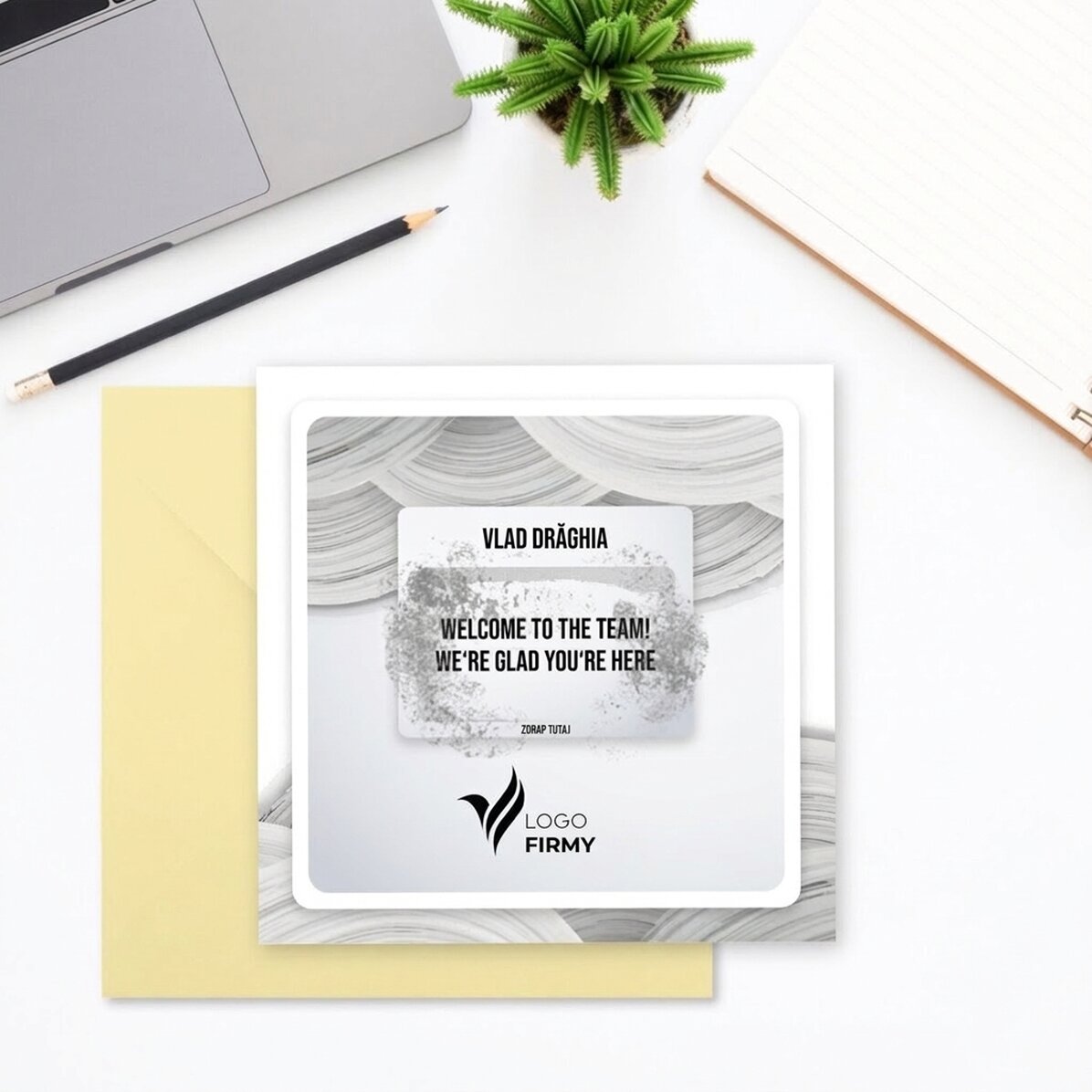 Spersonalizowana karta do zdrapania z logo i napisem – White Welcome