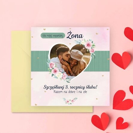 Spersonalizowana kwadratowa kartka z wiadomością – Hearts & Roses