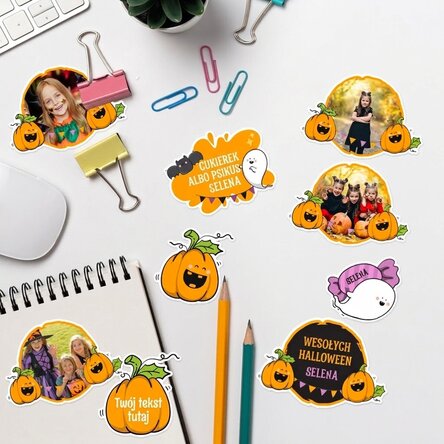 Zestaw naklejek (samoprzylepnych etykiet) spersonalizowanych ze zdjęciami i tekstem – Halloweenowe d
