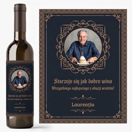 Wino z indywidualnym nadrukiem ze zdjęciem i dedykacją – „Aged like a fine wine”