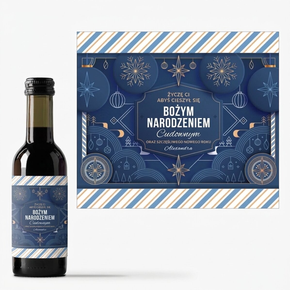 Mała buteleczka wina z indywidualnym napisem – Blue Christmas