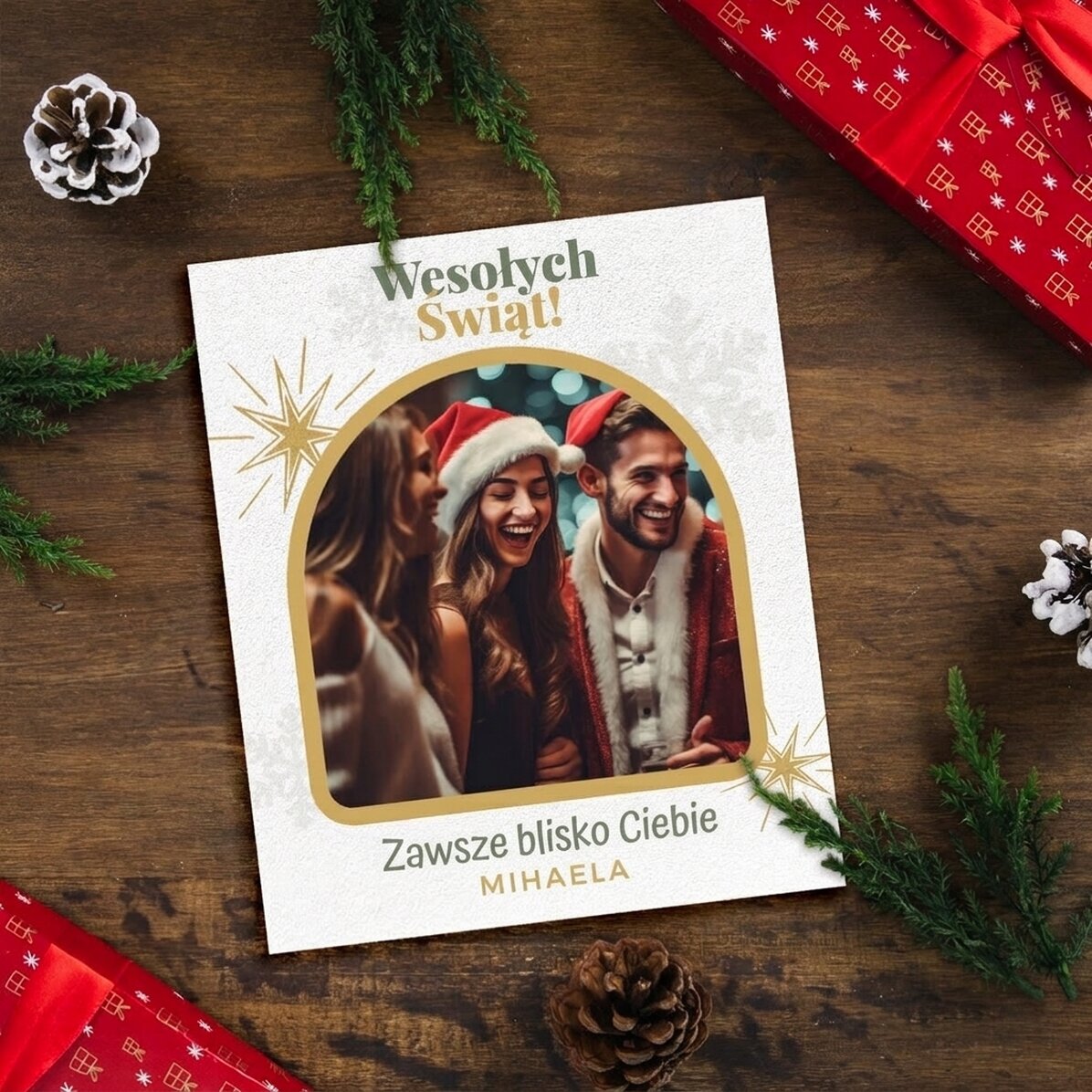 Spersonalizowane zdjęcie w formacie 10x12 cm z napisem i zdjęciem – Snowflakes & Stars
