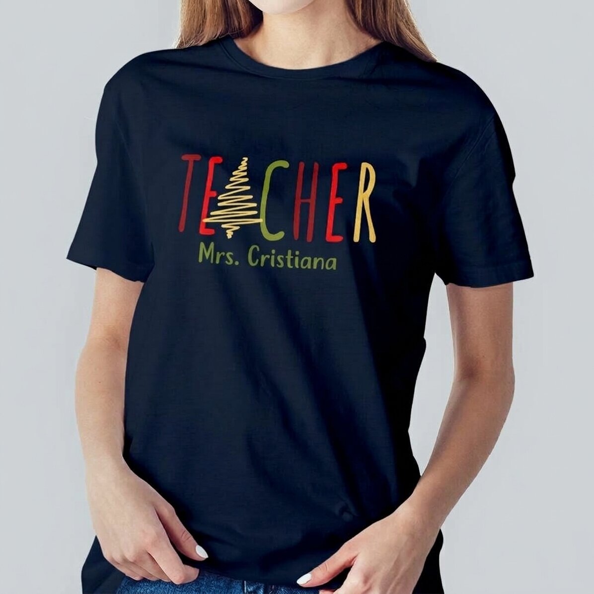 Bawełniana koszulka z imieniem – Christmas Teacher