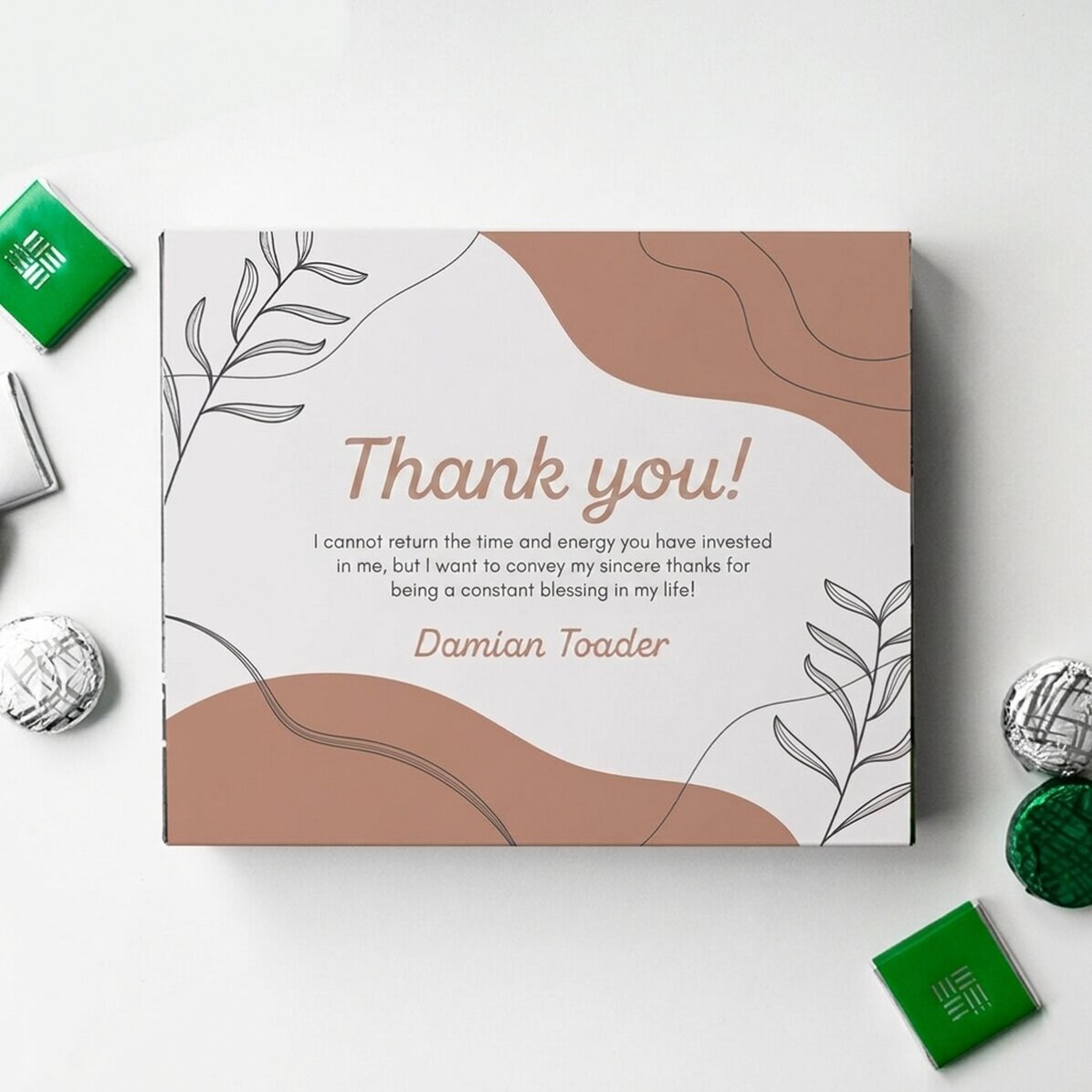 Spersonalizowane pudełko cukierków z podziękowaniem – Leaves