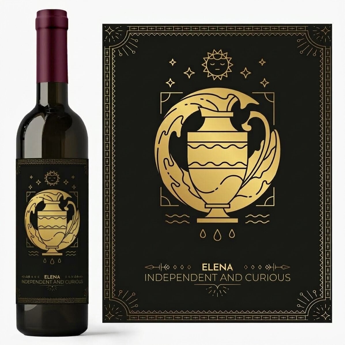 Wino z indywidualnym napisem i znakiem zodiaku – Wodnik