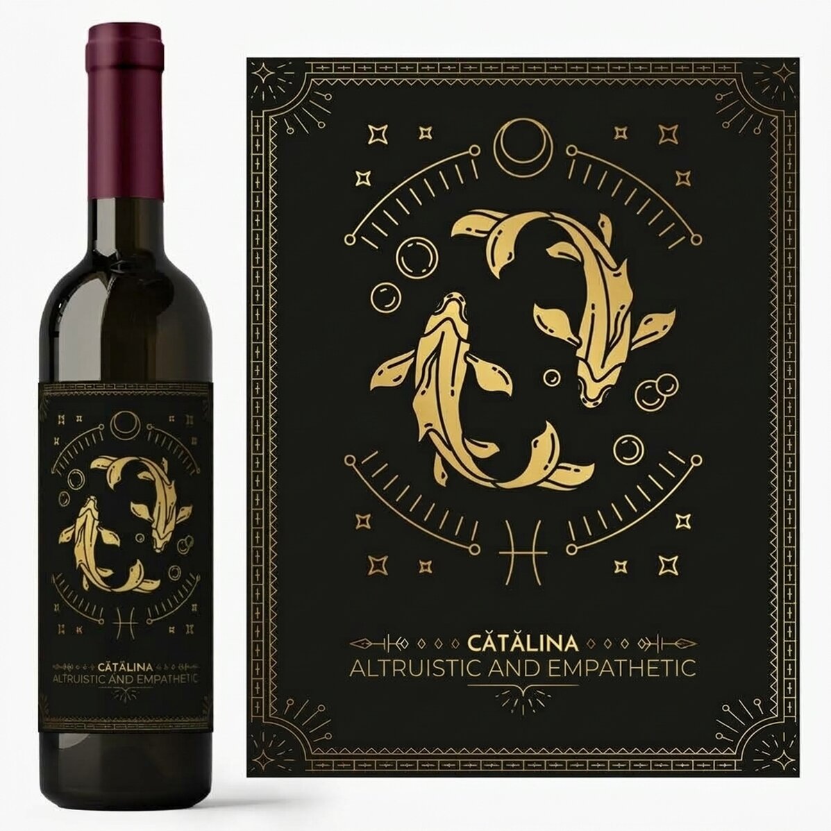 Wino z indywidualnym napisem i znakiem zodiaku – Ryby