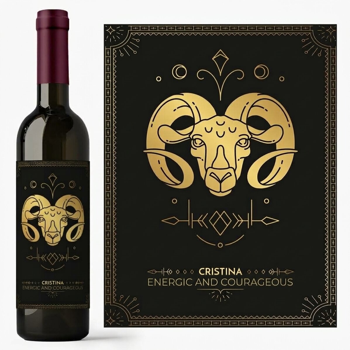 Wino z indywidualnym napisem i znakiem zodiaku – Baran