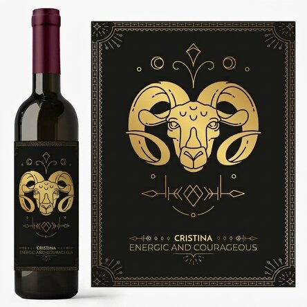 Wino z indywidualnym napisem i znakiem zodiaku – Baran