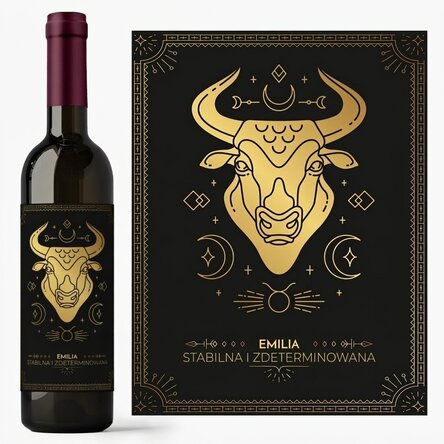 Wino z indywidualnym napisem i znakiem zodiaku – Byk