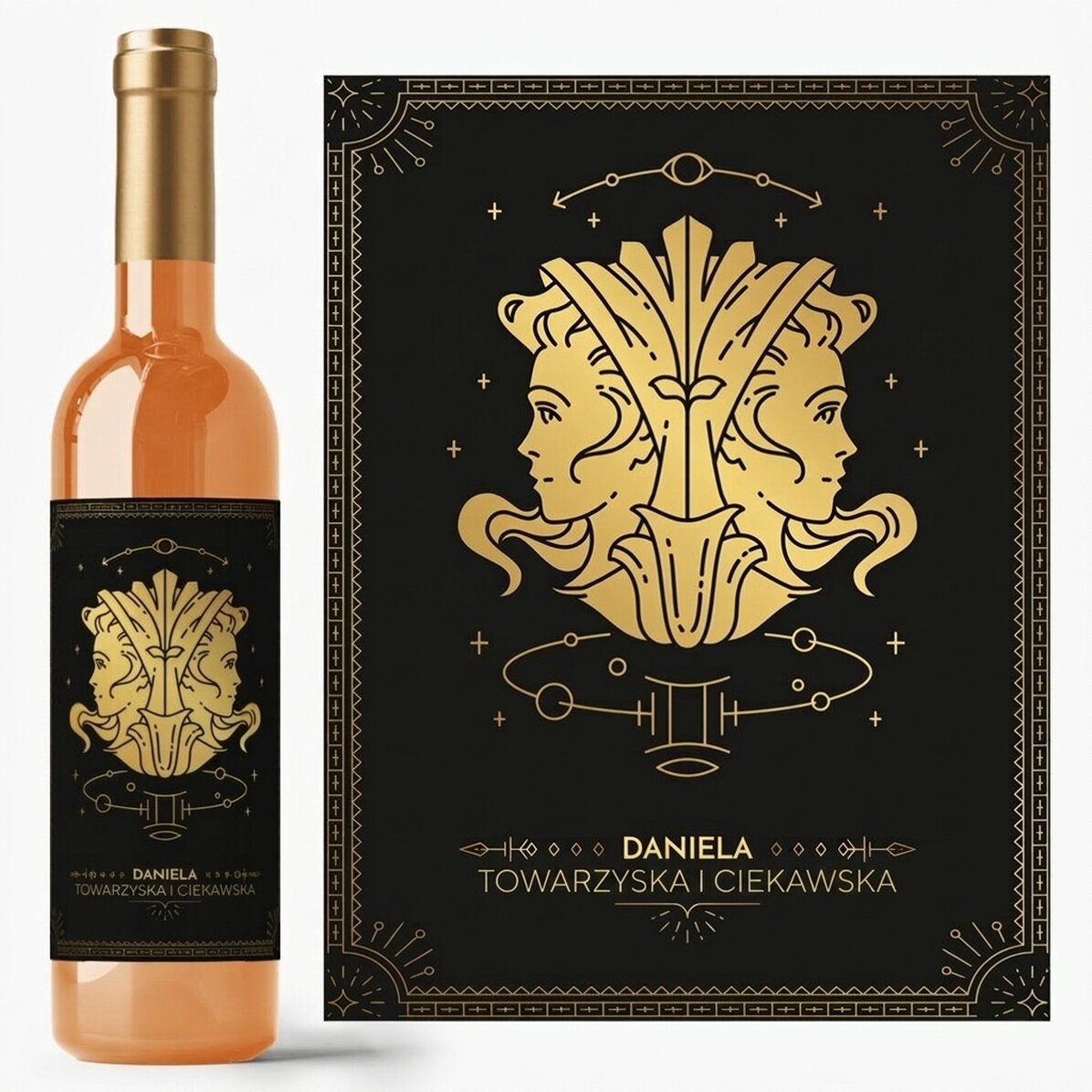 Wino z indywidualnym napisem i znakiem zodiaku – Bliźnięta