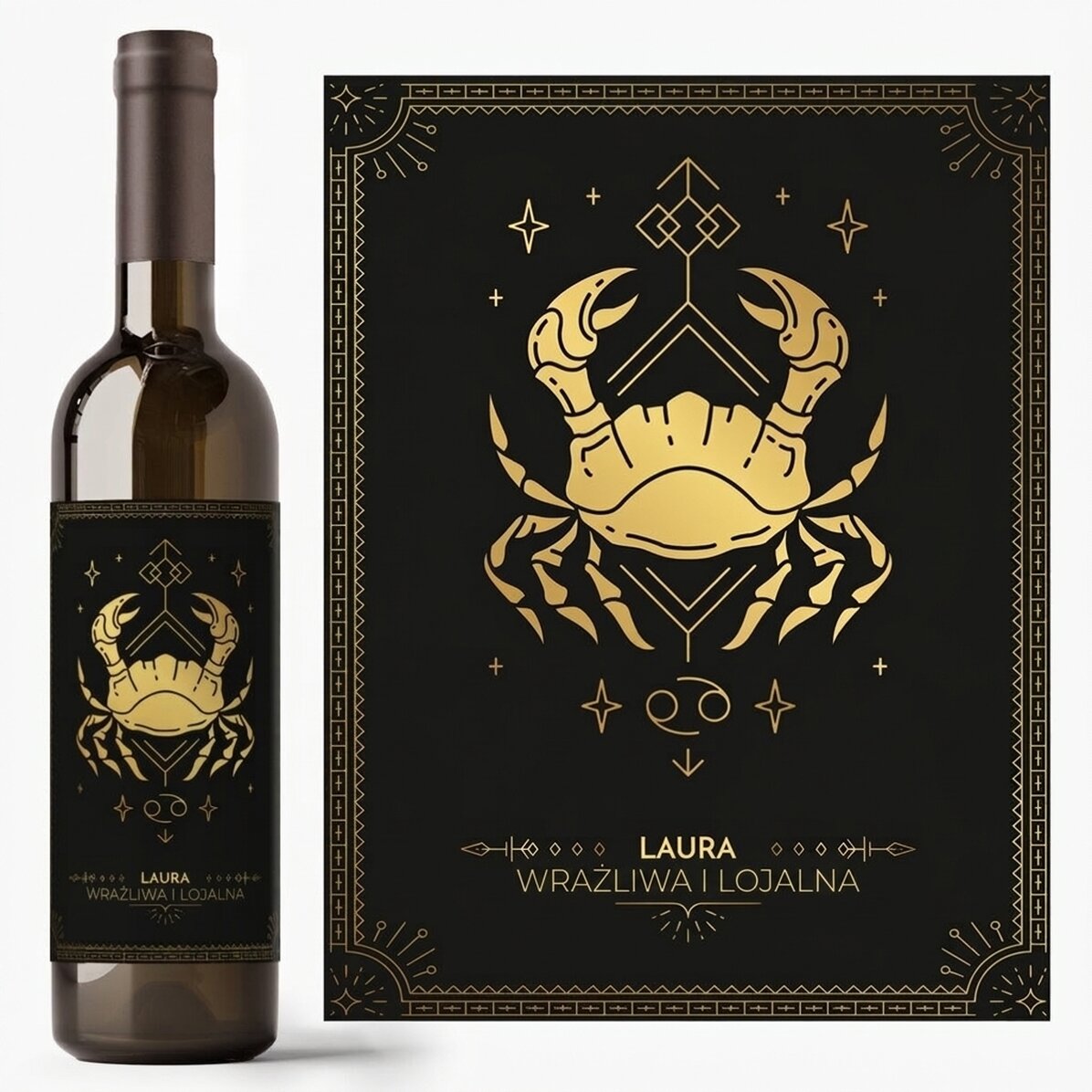Wino z indywidualnym napisem i znakiem zodiaku – Rak