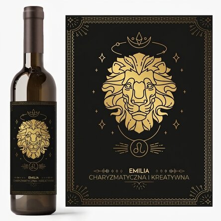 Wino z indywidualnym napisem i znakiem zodiaku – Lew
