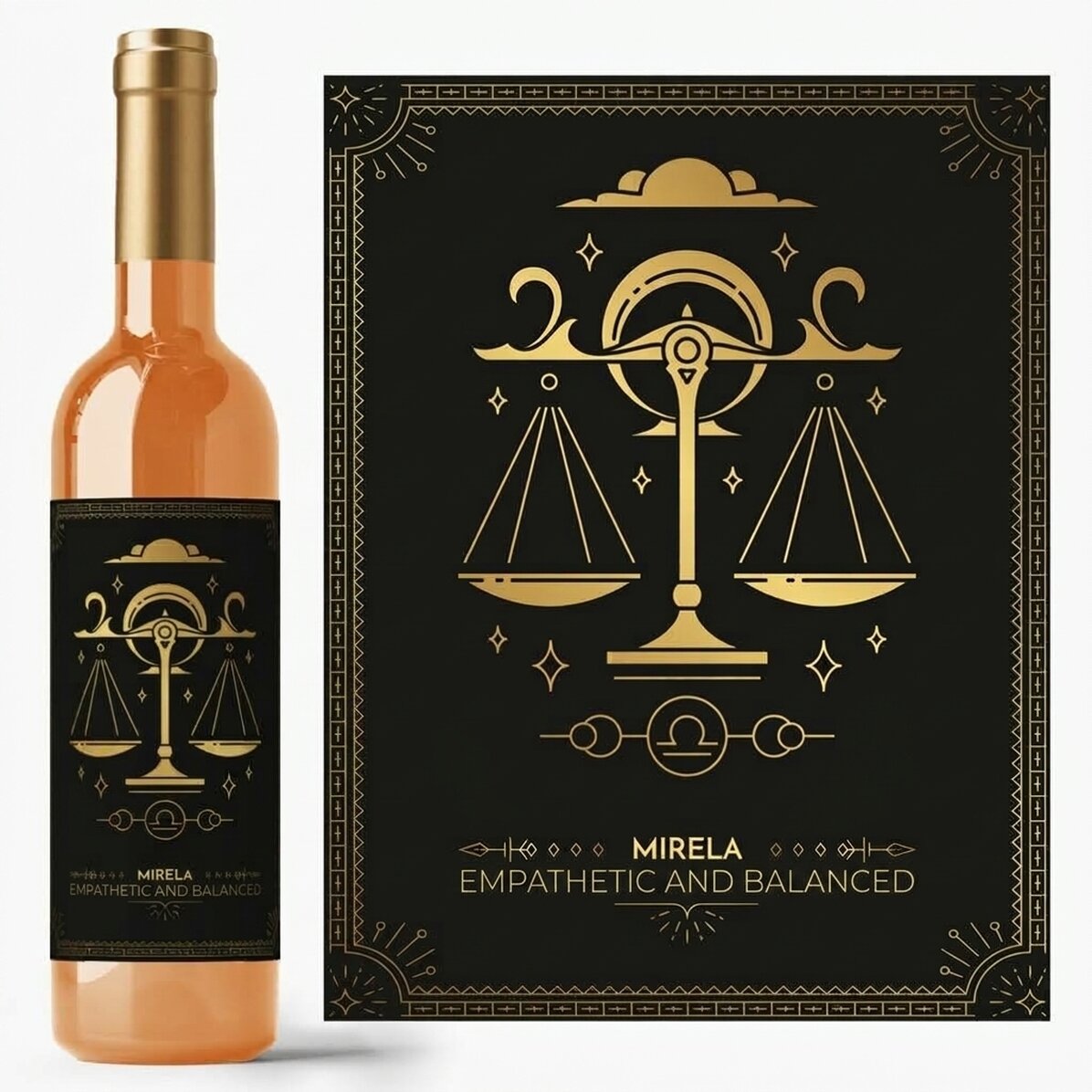 Wino z indywidualnym napisem i znakiem zodiaku – Waga