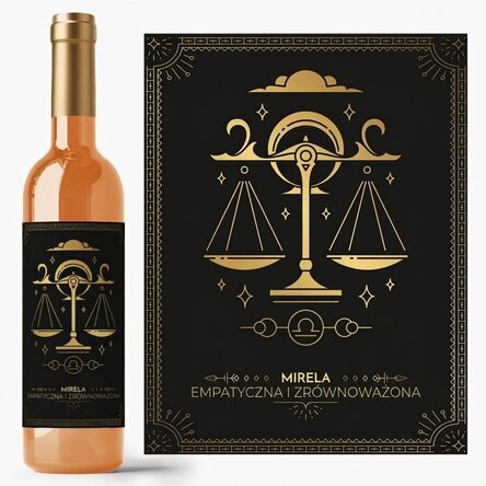Wino z indywidualnym napisem i znakiem zodiaku – Waga